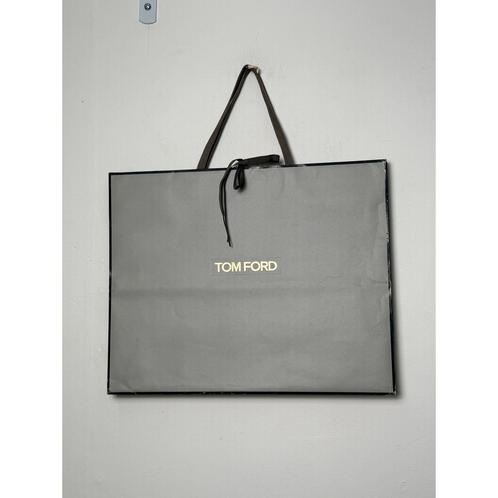 Tom Ford Gray Large Shopping Bag Gold Logo Ribbon Tie 18.5x14.25 Luxury Bag